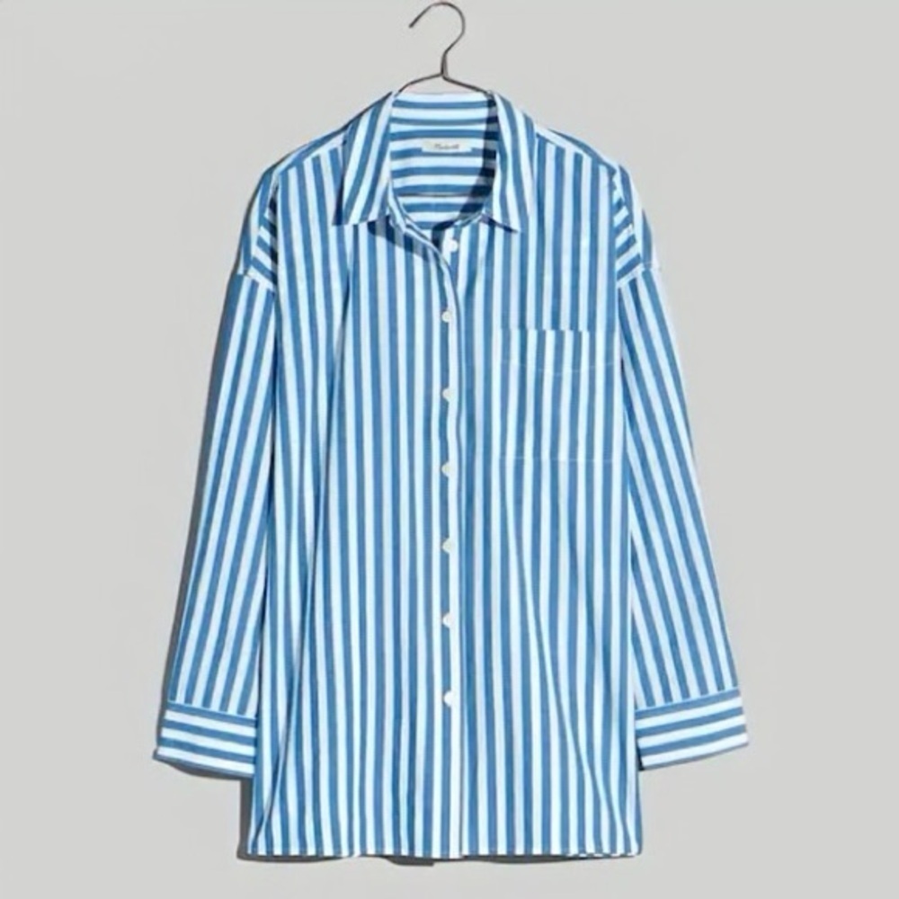 Madewell ‘Signature Poplin Oversized Shirt’ in “Hermitage Blue” Stripe Size XXS